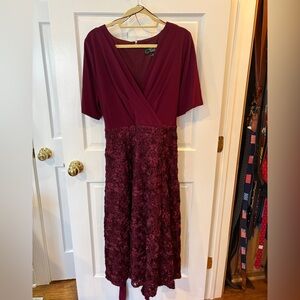 Alex Evenings Burgundy Midi Dress with Textured Skirt